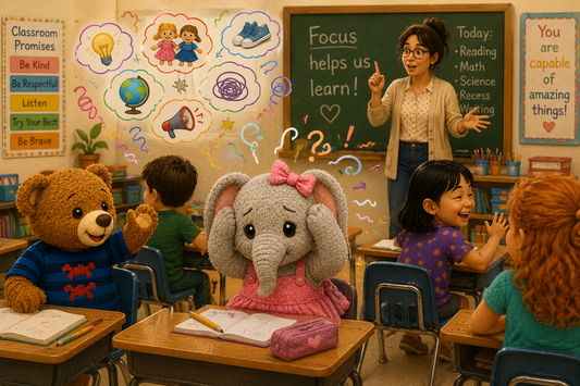Child with ADHD feeling overwhelmed in a classroom while learning focus and emotional regulation