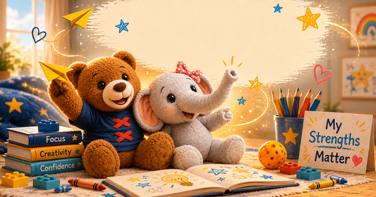 Bear and Hati celebrating ADHD child discovering hyperfocus superpower at bearandhati.com